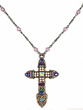 Belladonna Vintage Inspired Cross Necklace Multi Colored Crystal and Enamel,NWOT